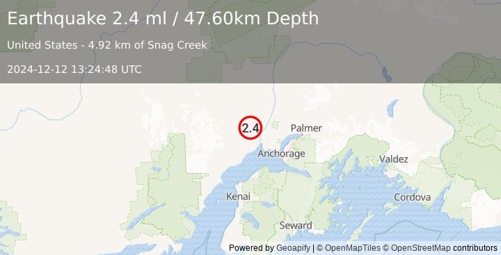 Earthquake 20 km WNW of Susitna, Alaska (2.4 ml) (2024-12-12 13:24:48 UTC)