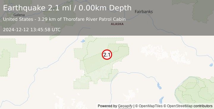 Earthquake 65 km E of Denali National Park, Alaska (2.1 ml) (2024-12-12 13:45:58 UTC)