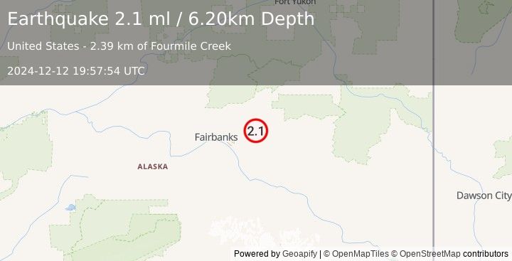 Earthquake 18 km ENE of Pleasant Valley, Alaska (2.1 ml) (2024-12-12 19:57:54 UTC)