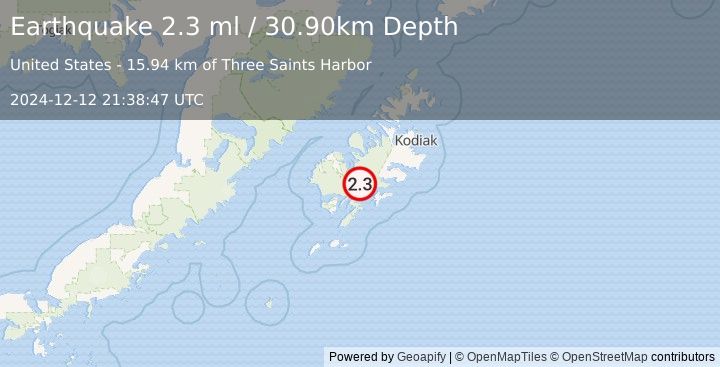 Earthquake 21 km WNW of Old Harbor, Alaska (2.3 ml) (2024-12-12 21:38:47 UTC)