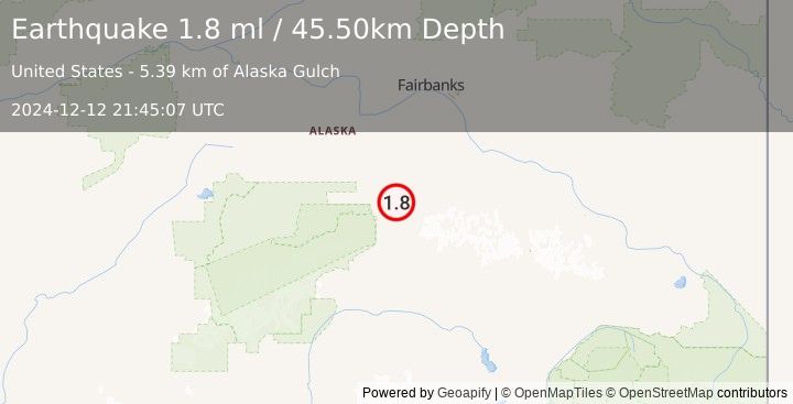 Earthquake 27 km ENE of Denali Park, Alaska (1.8 ml) (2024-12-12 21:45:07 UTC)