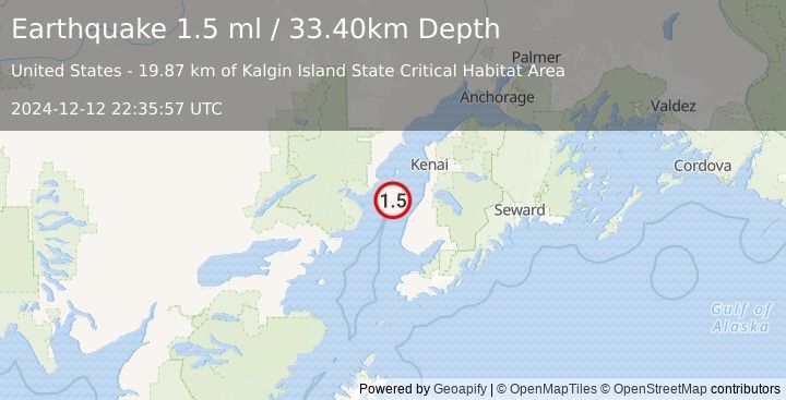 Earthquake 24 km NW of Ninilchik, Alaska (1.5 ml) (2024-12-12 22:35:57 UTC)