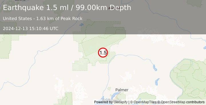 Earthquake 49 km NNE of Petersville, Alaska (1.5 ml) (2024-12-13 15:10:46 UTC)