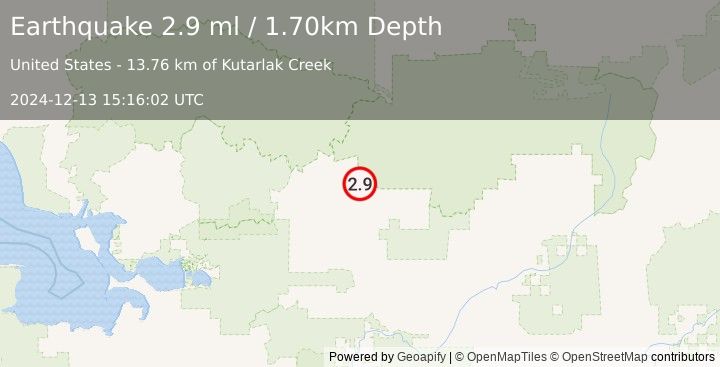 Earthquake 50 km NNE of Kobuk, Alaska (2.9 ml) (2024-12-13 15:16:02 UTC)