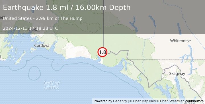 Earthquake 111 km NW of Yakutat, Alaska (1.8 ml) (2024-12-13 17:18:28 UTC)