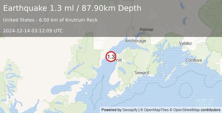 Earthquake 19 km WNW of Salamatof, Alaska (1.3 ml) (2024-12-14 03:12:09 UTC)