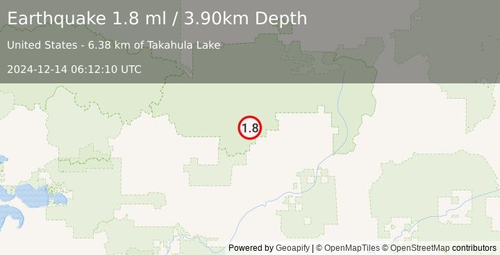 Earthquake 102 km NNW of Alatna, Alaska (1.8 ml) (2024-12-14 06:12:10 UTC)