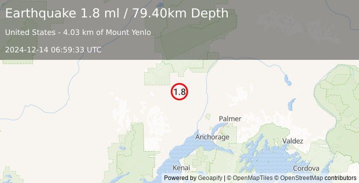 Earthquake 19 km N of Skwentna, Alaska (1.8 ml) (2024-12-14 06:59:33 UTC)