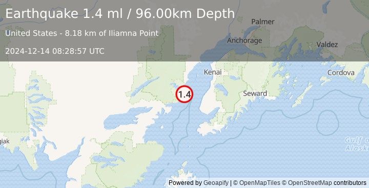 Earthquake 43 km WNW of Happy Valley, Alaska (1.4 ml) (2024-12-14 08:28:57 UTC)