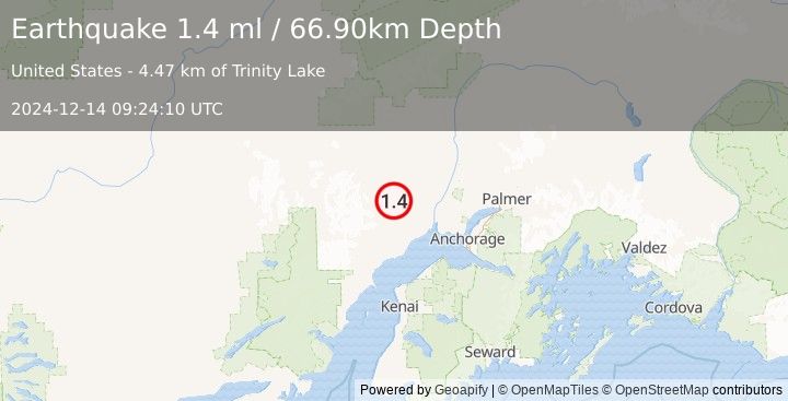 Earthquake 45 km S of Skwentna, Alaska (1.4 ml) (2024-12-14 09:24:10 UTC)