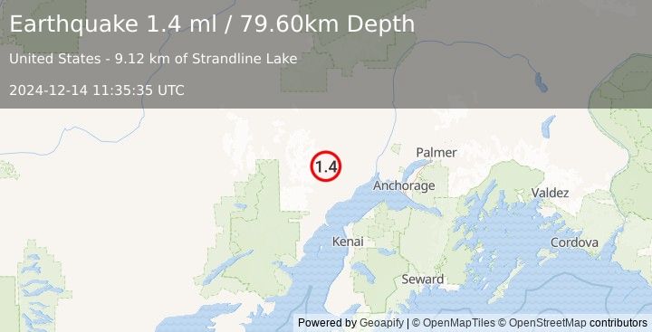 Earthquake 50 km NW of Beluga, Alaska (1.4 ml) (2024-12-14 11:35:35 UTC)