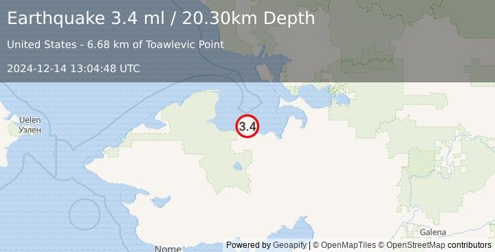 Earthquake 9 km NW of Deering, Alaska (3.4 ml) (2024-12-14 13:04:48 UTC)