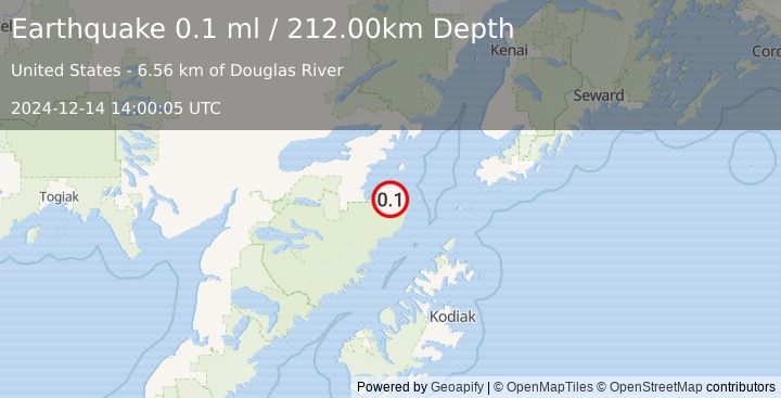 Earthquake 75 km SE of Pope-Vannoy Landing, Alaska (0.1 ml) (2024-12-14 14:00:05 UTC)