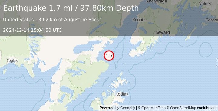 Earthquake 73 km ESE of Pope-Vannoy Landing, Alaska (1.7 ml) (2024-12-14 15:04:50 UTC)