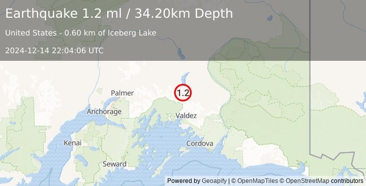 Earthquake 46 km SSE of Nelchina, Alaska (1.2 ml) (2024-12-14 22:04:06 UTC)