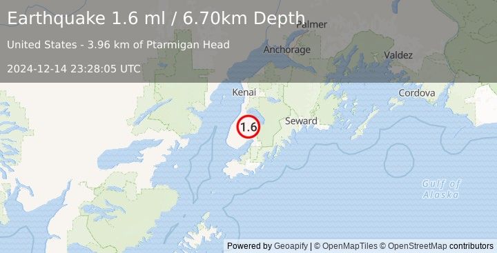 Earthquake 18 km NNW of Fox River, Alaska (1.6 ml) (2024-12-14 23:28:05 UTC)