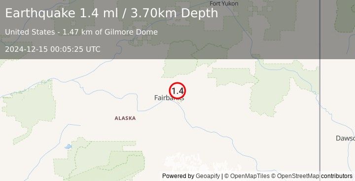 Earthquake 13 km E of Fox, Alaska (1.4 ml) (2024-12-15 00:05:25 UTC)