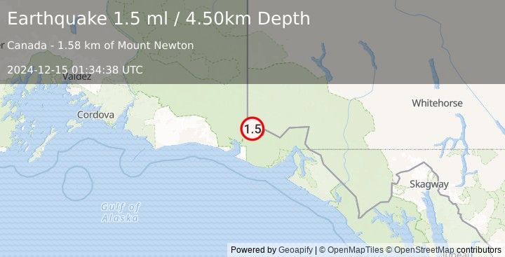 Earthquake 106 km NW of Yakutat, Alaska (1.5 ml) (2024-12-15 01:34:38 UTC)