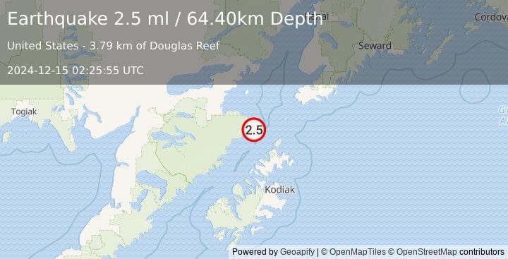 Earthquake 80 km NNW of Aleneva, Alaska (2.5 ml) (2024-12-15 02:25:55 UTC)