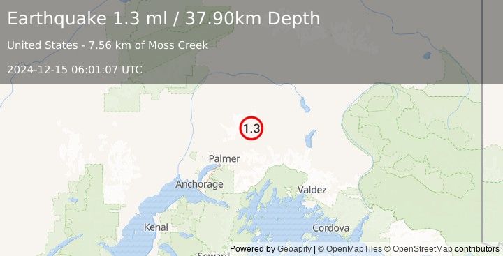 Earthquake 30 km NNE of Chickaloon, Alaska (1.3 ml) (2024-12-15 06:01:07 UTC)