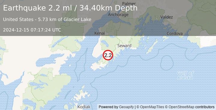 Earthquake 21 km ESE of Fox River, Alaska (2.2 ml) (2024-12-15 07:17:24 UTC)