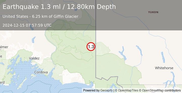 Earthquake 82 km ENE of McCarthy, Alaska (1.3 ml) (2024-12-15 07:57:59 UTC)