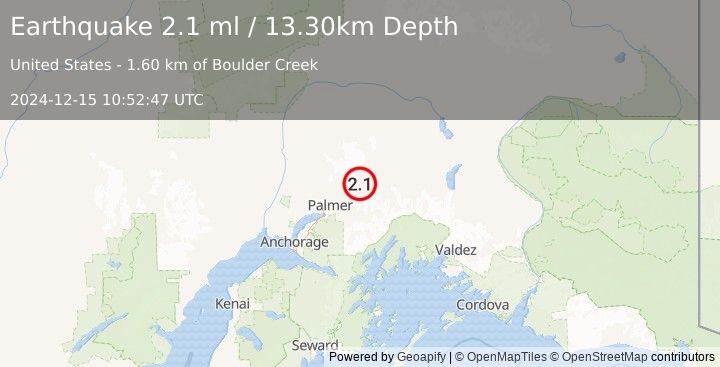 Earthquake 2 km N of Chickaloon, Alaska (2.1 ml) (2024-12-15 10:52:47 UTC)