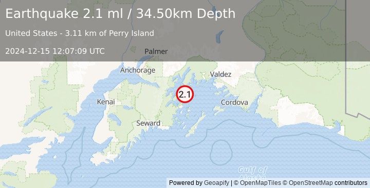 Earthquake 44 km E of Whittier, Alaska (2.1 ml) (2024-12-15 12:07:09 UTC)