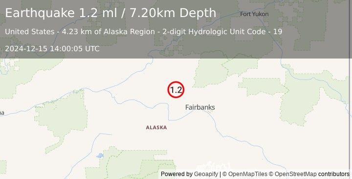 Earthquake 26 km E of Minto, Alaska (1.2 ml) (2024-12-15 14:00:05 UTC)