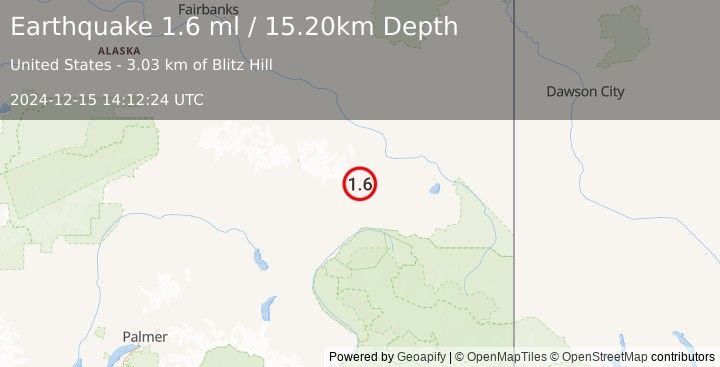 Earthquake 40 km NW of Mentasta Lake, Alaska (1.6 ml) (2024-12-15 14:12:24 UTC)