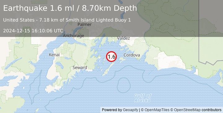 Earthquake 50 km SSW of Tatitlek, Alaska (1.6 ml) (2024-12-15 16:10:06 UTC)