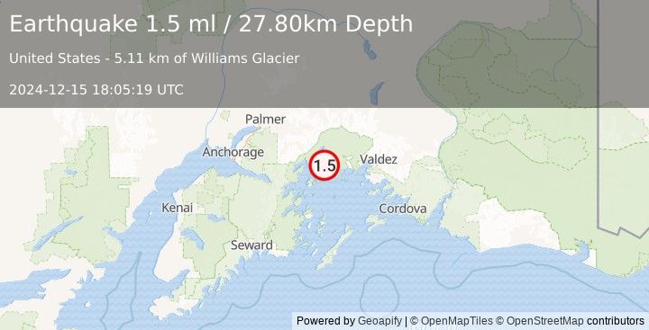 Earthquake 57 km WNW of Tatitlek, Alaska (1.5 ml) (2024-12-15 18:05:19 UTC)