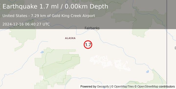 Earthquake 53 km E of Clear, Alaska (1.7 ml) (2024-12-16 06:40:27 UTC)