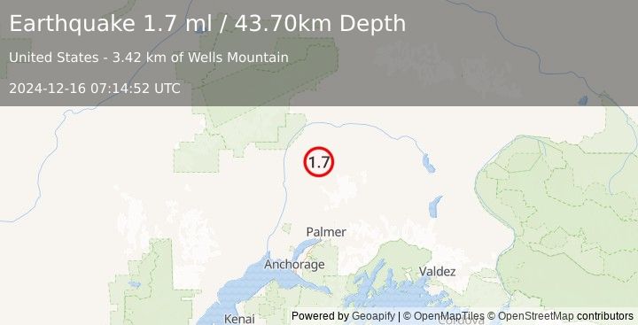 Earthquake 39 km NE of Susitna North, Alaska (1.7 ml) (2024-12-16 07:14:52 UTC)