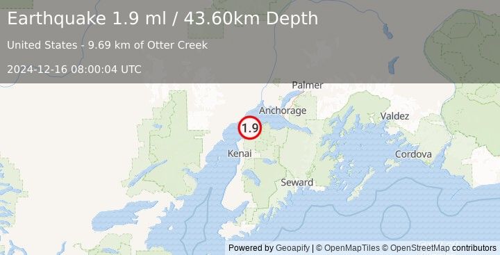 Earthquake 13 km WNW of Point Possession, Alaska (1.9 ml) (2024-12-16 08:00:04 UTC)