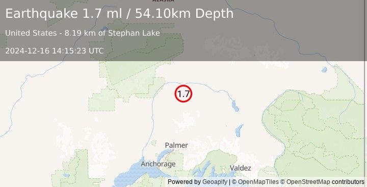 Earthquake 70 km ENE of Chase, Alaska (1.7 ml) (2024-12-16 14:15:23 UTC)