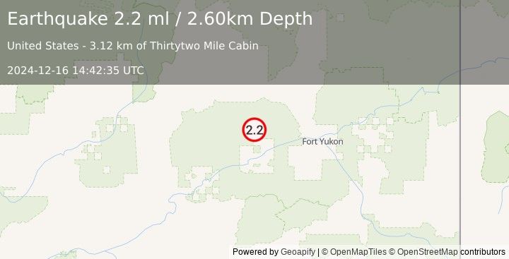 Earthquake 38 km N of Beaver, Alaska (2.2 ml) (2024-12-16 14:42:35 UTC)