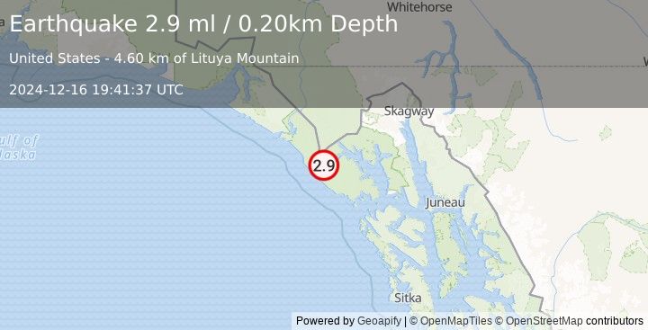 Earthquake 88 km NW of Elfin Cove, Alaska (2.9 ml) (2024-12-16 19:41:37 UTC)