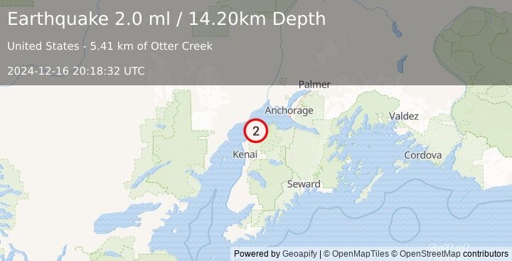 Earthquake 12 km W of Point Possession, Alaska (2.0 ml) (2024-12-16 20:18:32 UTC)