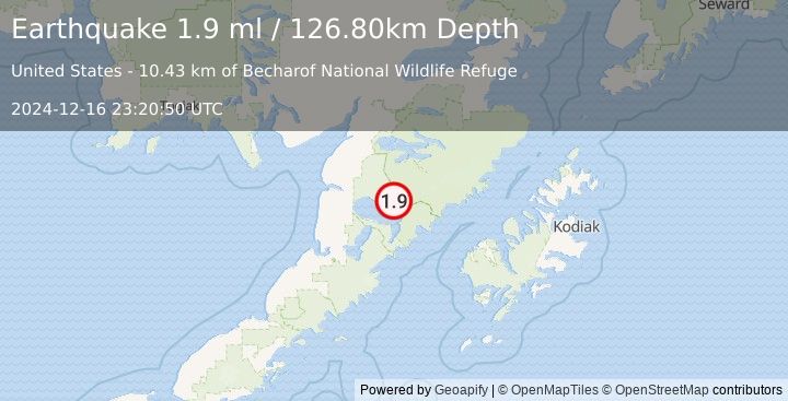 Earthquake 77 km SSE of King Salmon, Alaska (1.9 ml) (2024-12-16 23:20:50 UTC)