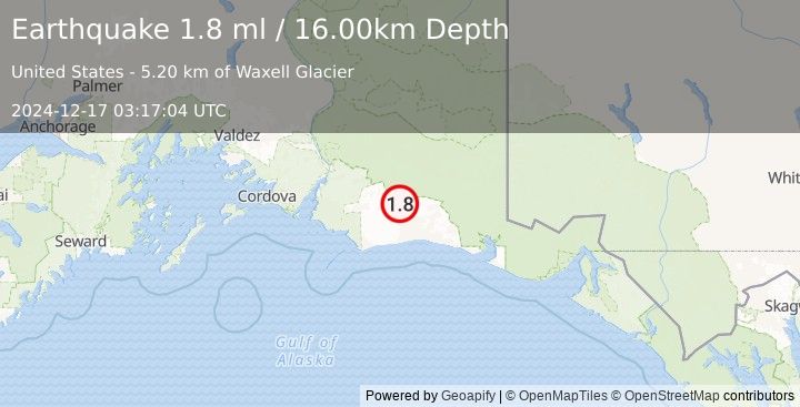 Earthquake 108 km S of McCarthy, Alaska (1.8 ml) (2024-12-17 03:17:04 UTC)