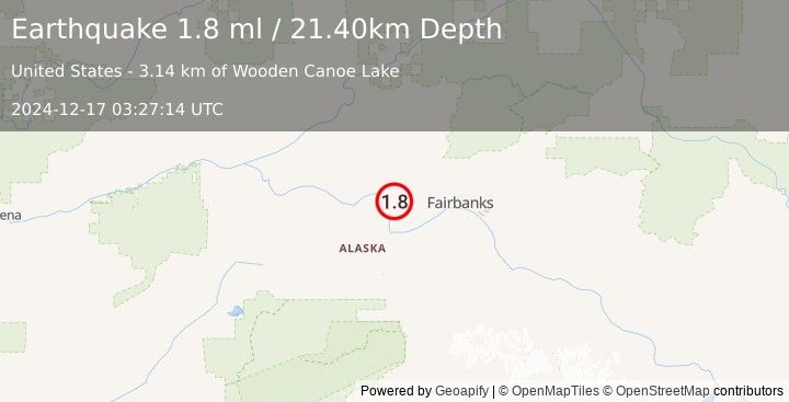 Earthquake 27 km N of Four Mile Road, Alaska (1.8 ml) (2024-12-17 03:27:14 UTC)