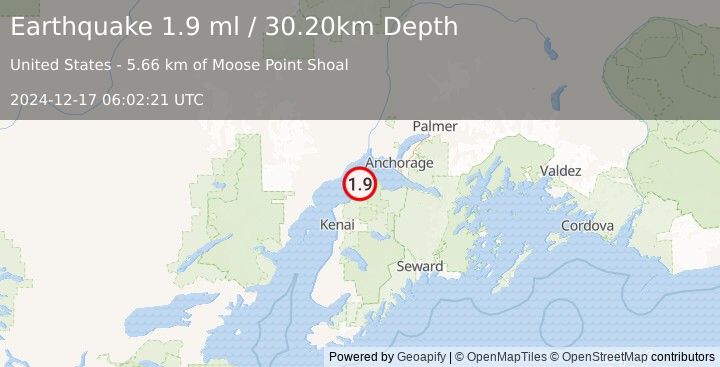 Earthquake 8 km NNW of Point Possession, Alaska (1.9 ml) (2024-12-17 06:02:21 UTC)