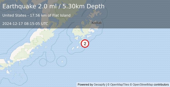 Earthquake 46 km ESE of Akhiok, Alaska (2.0 ml) (2024-12-17 08:15:05 UTC)