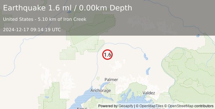 Earthquake 36 km E of Chase, Alaska (1.6 ml) (2024-12-17 09:14:19 UTC)