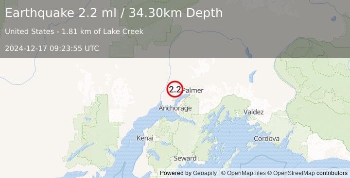 Earthquake 4 km W of Houston, Alaska (2.2 ml) (2024-12-17 09:23:55 UTC)