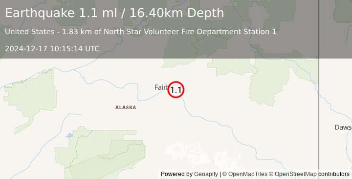 Earthquake 5 km NW of North Pole, Alaska (1.1 ml) (2024-12-17 10:15:14 UTC)