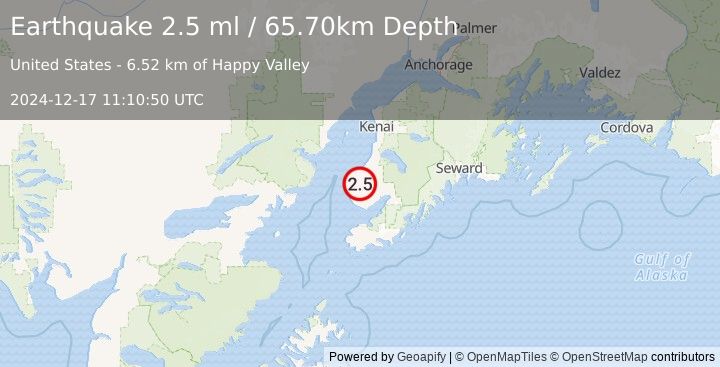 Earthquake 6 km ESE of Happy Valley, Alaska (2.5 ml) (2024-12-17 11:10:50 UTC)