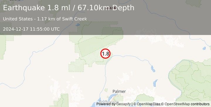 Earthquake 53 km N of Chase, Alaska (1.8 ml) (2024-12-17 11:55:00 UTC)