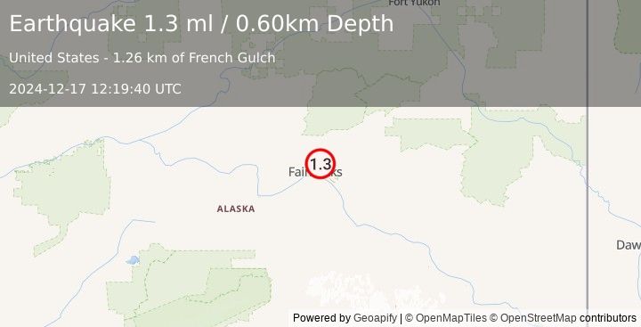 Earthquake 4 km SSE of Fox, Alaska (1.3 ml) (2024-12-17 12:19:40 UTC)